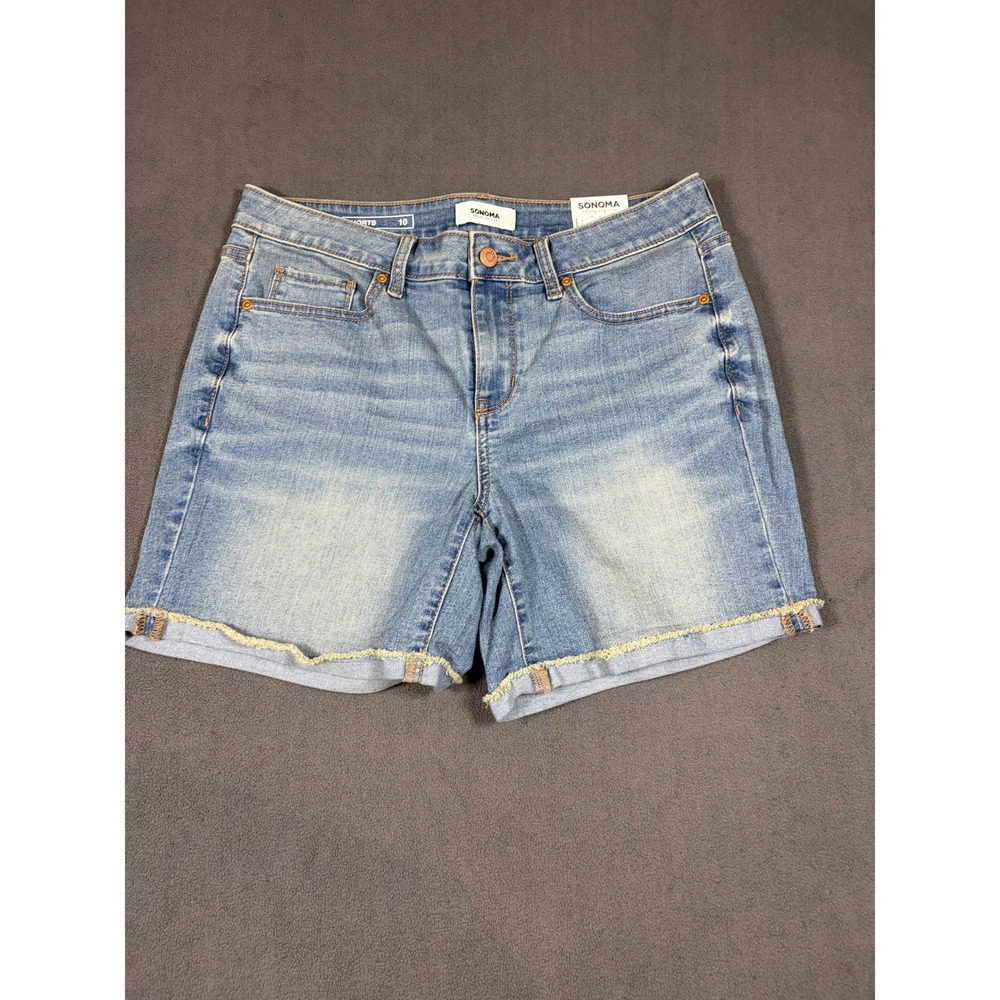 Sonoma Denim Shorts‎ Womens 10 Blue Mid Rise Raw Hem Brand New
